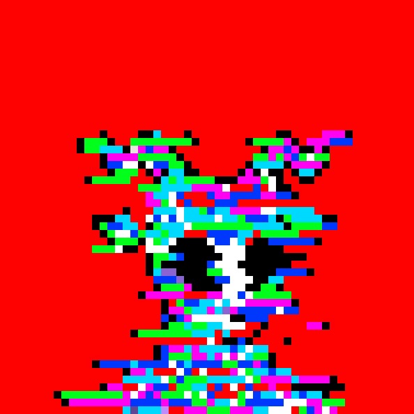 Hash Goat pixel artwork with a red glitch background