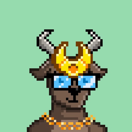 Hash Goat pixel artwork with a crown and blue glasses